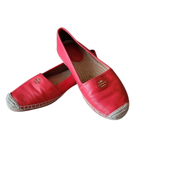 Coach Red Leather Espadrille Flats Casual Size 10B Summer Comfort - Picture 2 of 7